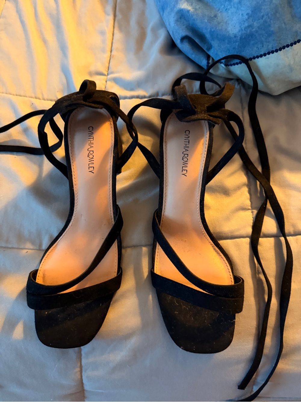 Cynthia Rowley Black Suede Wrap-Ankle Heels